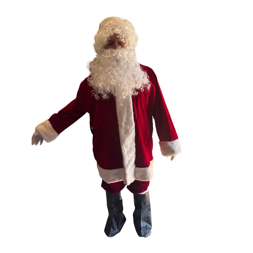 Mens Santa Claus Costume Set Red Velvet Plush Christmas Holiday Suit Beard READ